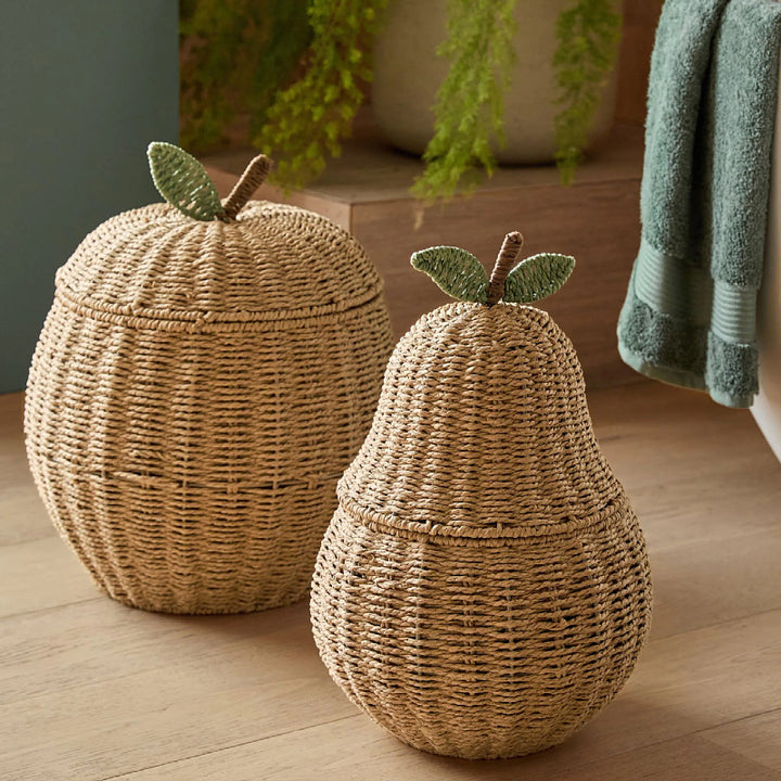 Playful storage basket in the shape of a pear