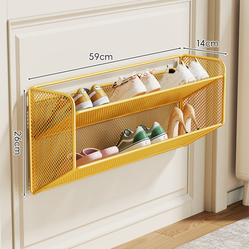 Wall-Mounted Fold-Down Mesh Shoe Shelf Organizer for Slim Entryways
