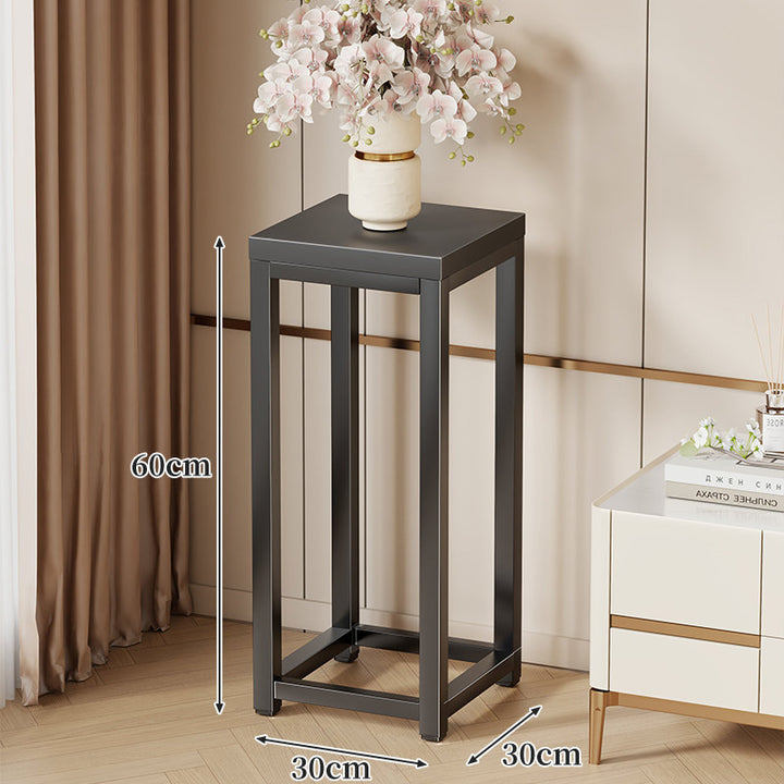 Tall Marble-Top Decorative Plant Pedestal with Slim Metal Frame