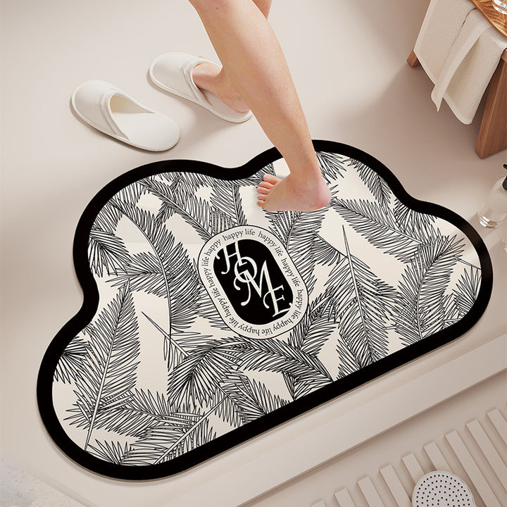 Cloud-Shaped Absorbent Microfiber Bath Mat with Non-Slip Backing and Palm Leaf Print