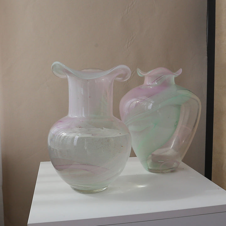 Handblown Pastel Swirl Sculptural Vase with Ruffled Lip