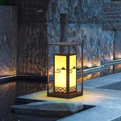 Outdoor Solar Lantern Path Light with Decorative Frosted Glass Panels