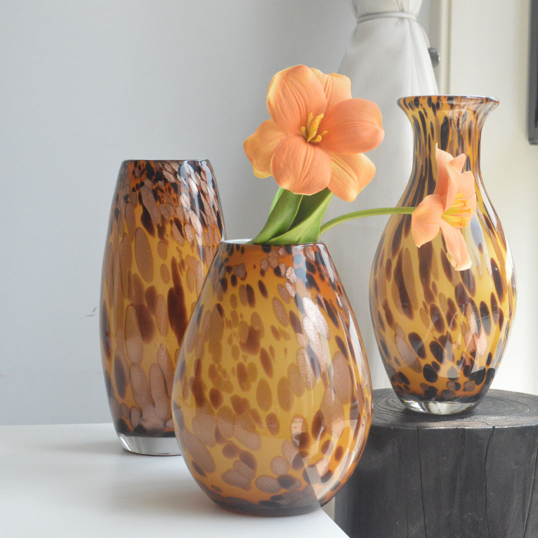 Polished Blown Glass Tapered Speckled Accent Vase
