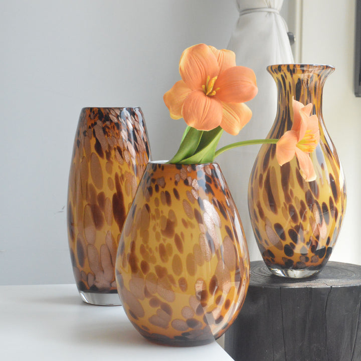 Polished Blown Glass Tapered Speckled Accent Vase
