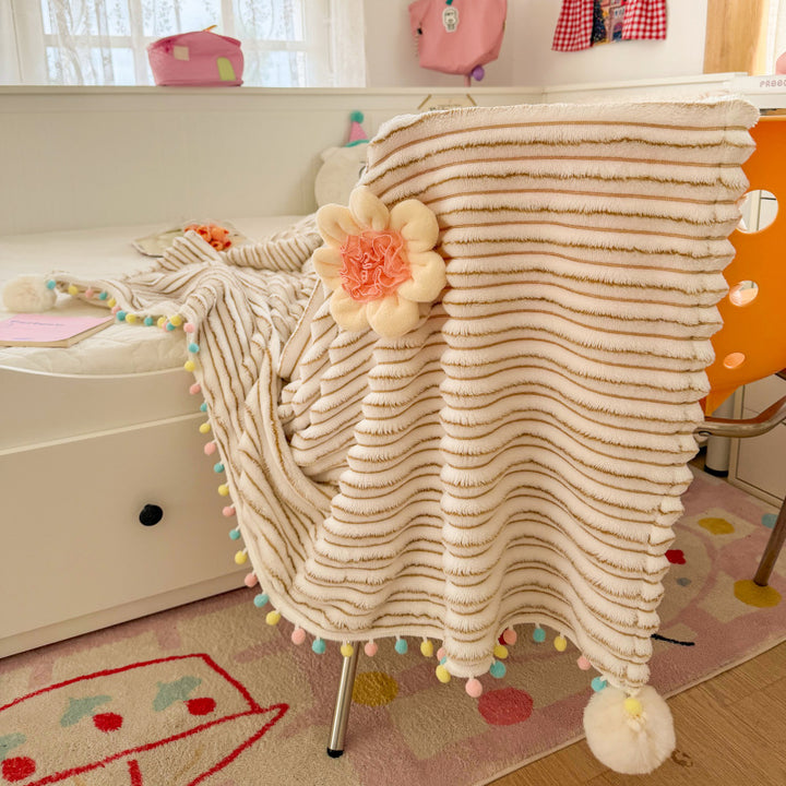 Plush Pom-Pom Edged Throw Blanket