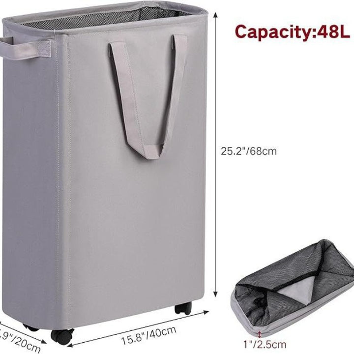 Foldable laundry basket with wheels and practical lid