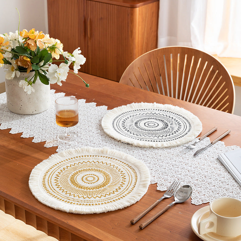 Round woven Boho rug mat with decorative fringes