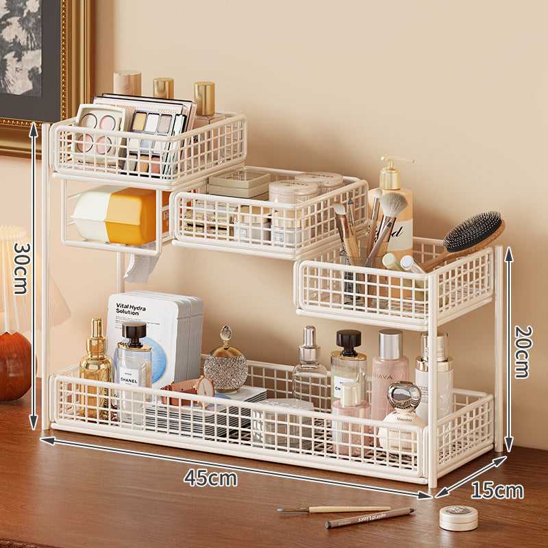 Multi-Level Mesh Countertop Makeup and Skincare Organizer with Tissue Slot