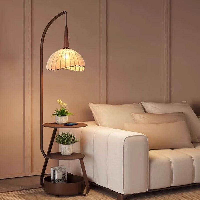 Modern tiered floor lamp with integrated side table
