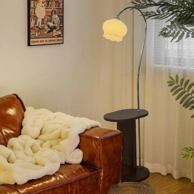 Modern arch floor lamp with integrated side table