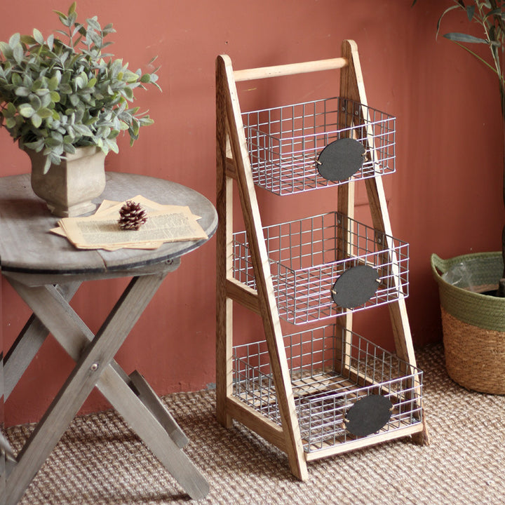 Practical stair shelf with wire baskets