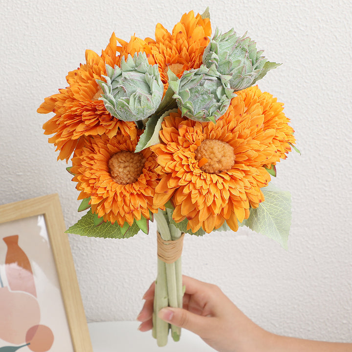 Artificial bouquet with detail-loving flowers and leaves