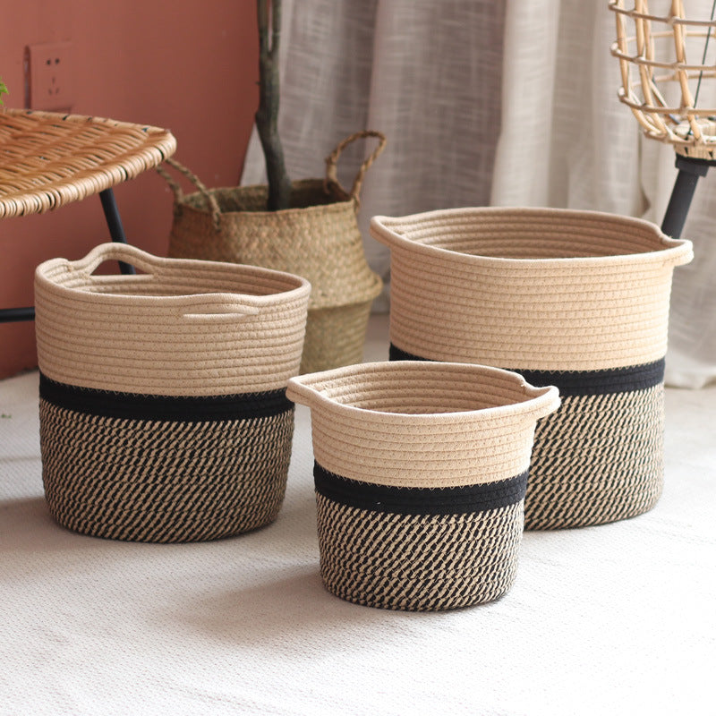 Decorative laundry basket made of woven material