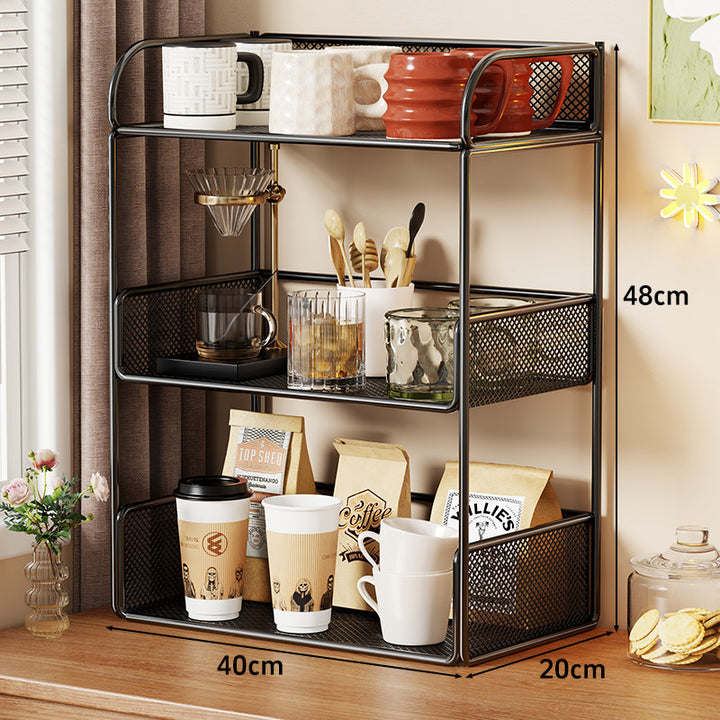 Compact Perforated Metal Tiered Countertop Pantry Organizer