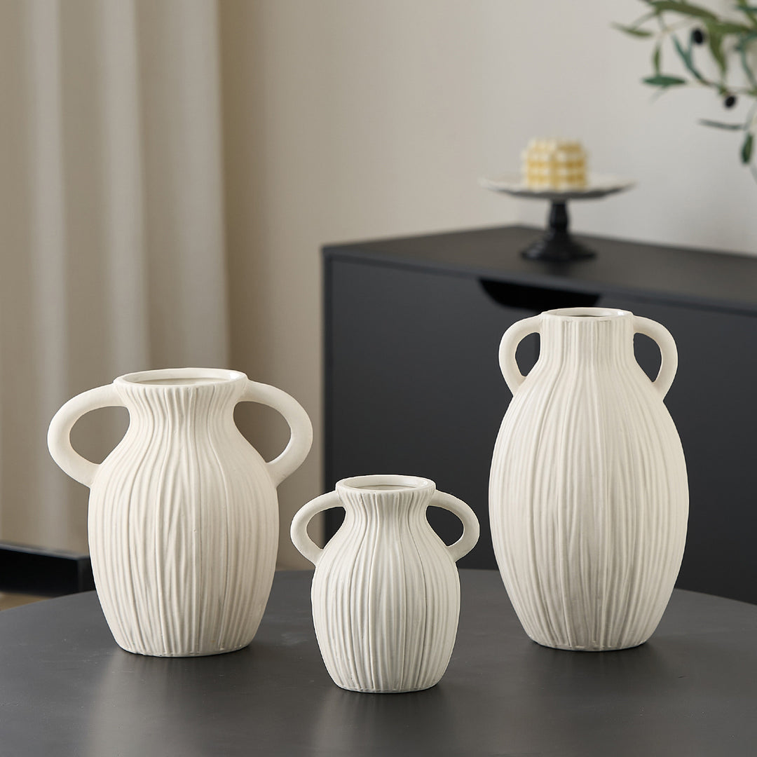 Decorative ceramic vase with artistic ribbed pattern