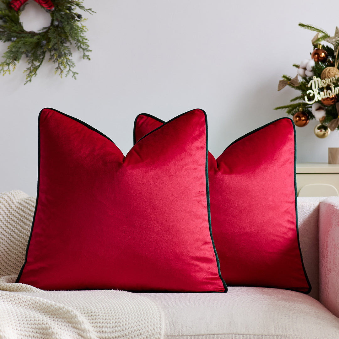 Luxe Velvet Square Accent Pillow with Contrast Piping and Hidden Zipper