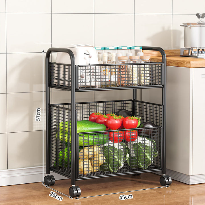 Rolling Kitchen Storage Cart with Mesh Basket