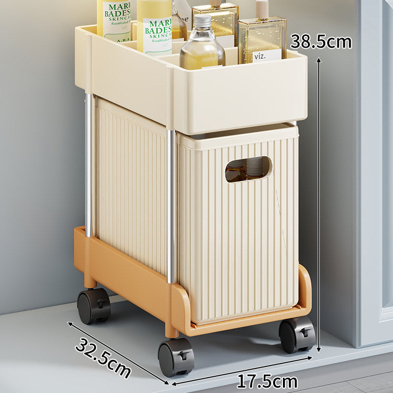 Slim Rolling Gap Storage Cart with Removable Inner Bin and Top Organizer