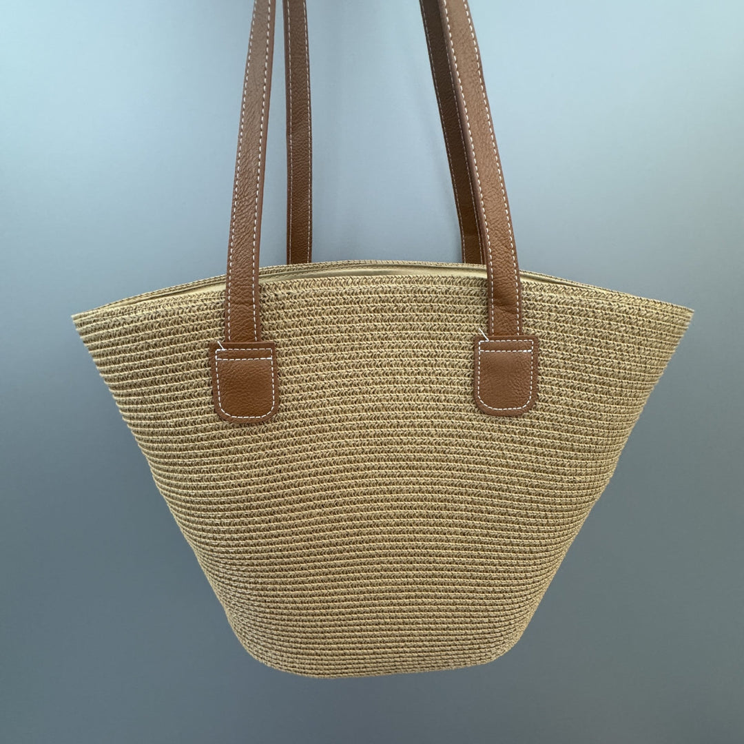 Basket bag with leather handles