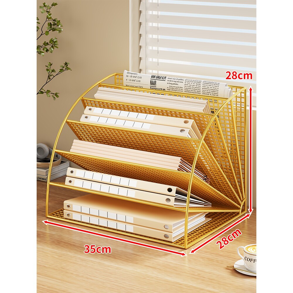 Multi-Tier Angled Metal Mesh Desktop File and Folder Organizer