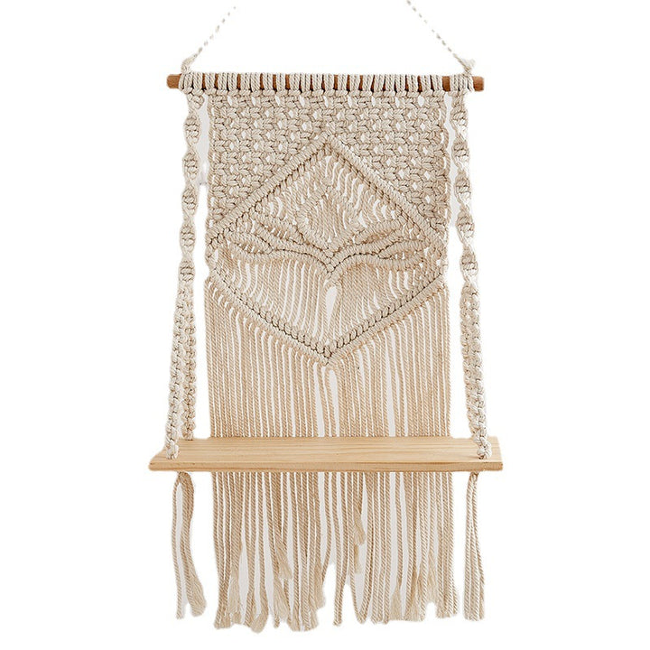 Macramé Hanging Shelf with Natural Wood Base