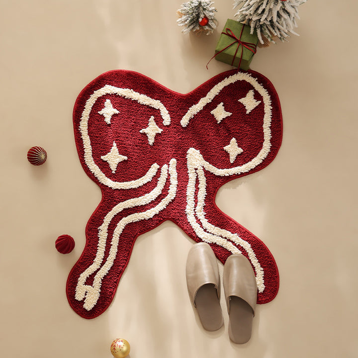Hand-tufted bow bath mat with high-pile technique and non-slip back