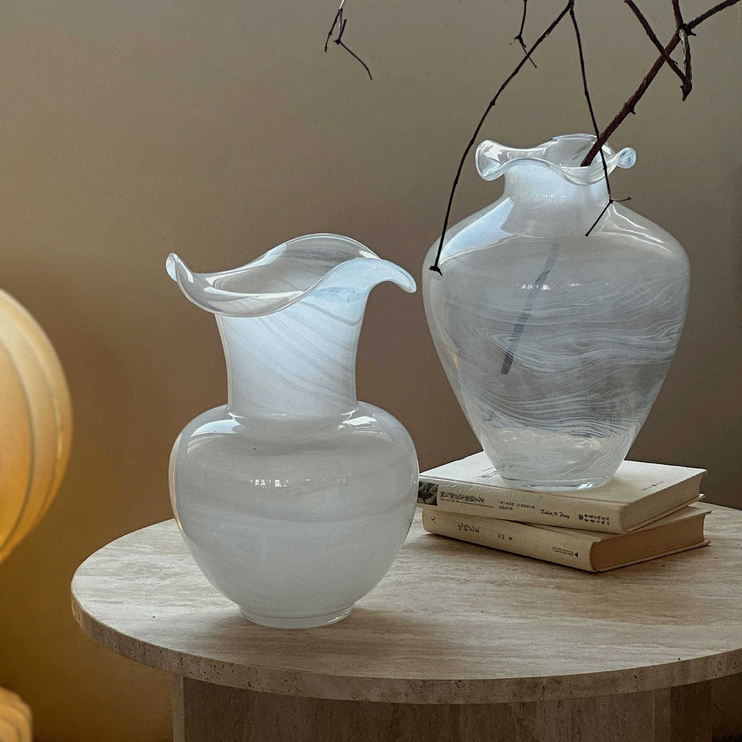 Decorative Hand-Blown Marbleized Glass Vase