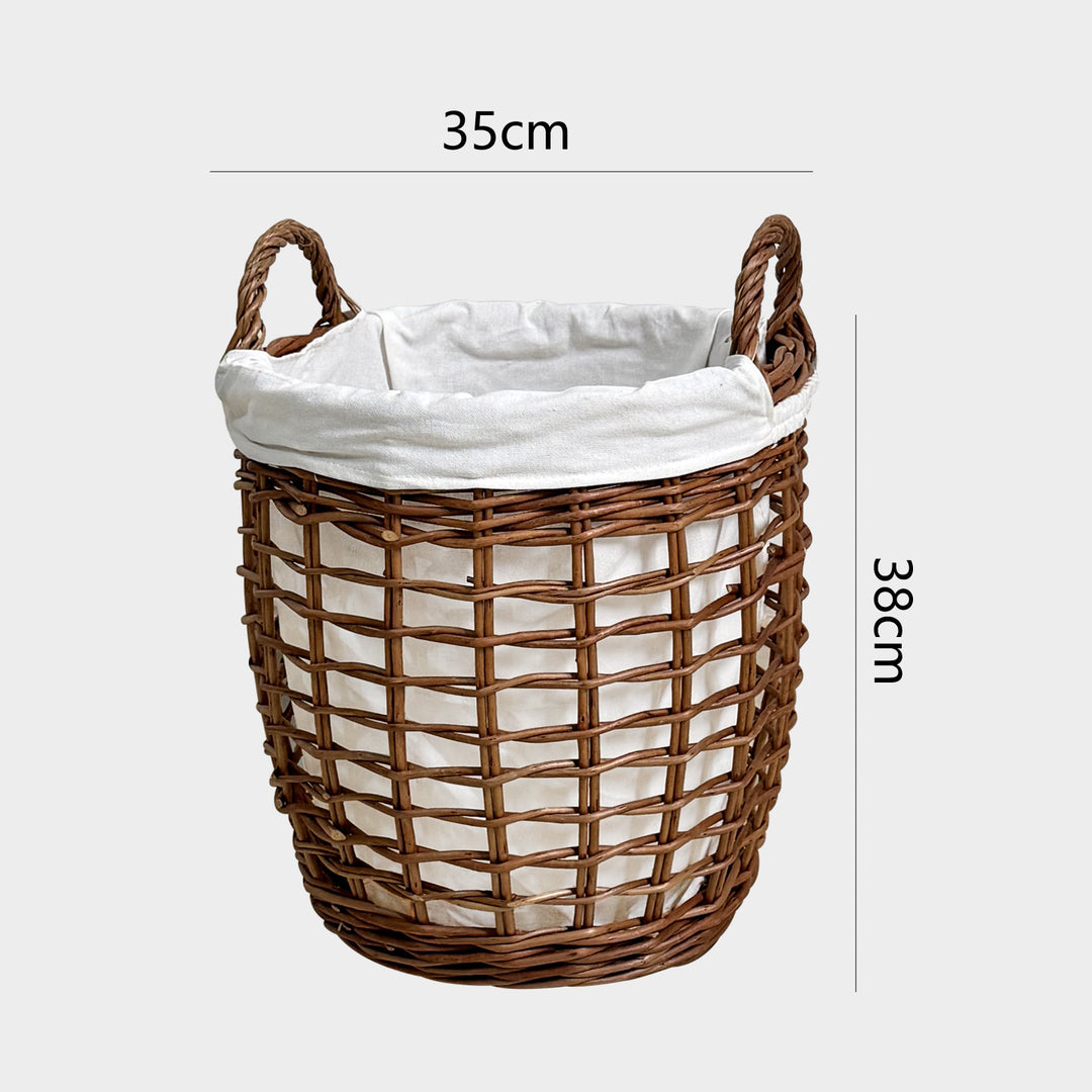 Handcrafted laundry basket with fabric cover