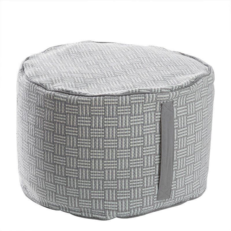 Padded pouf seat ottoman with woven structure and carrying handle