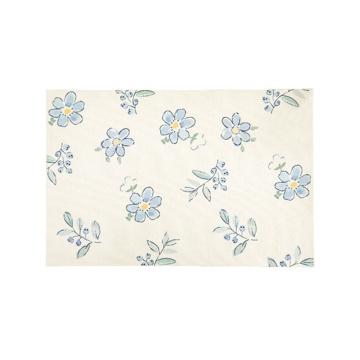 Flat woven runner and doormat with watercolor wildflower pattern