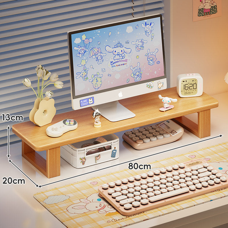 Bamboo Desktop Monitor Riser with Under-Shelf Keyboard Storage and Cable Management
