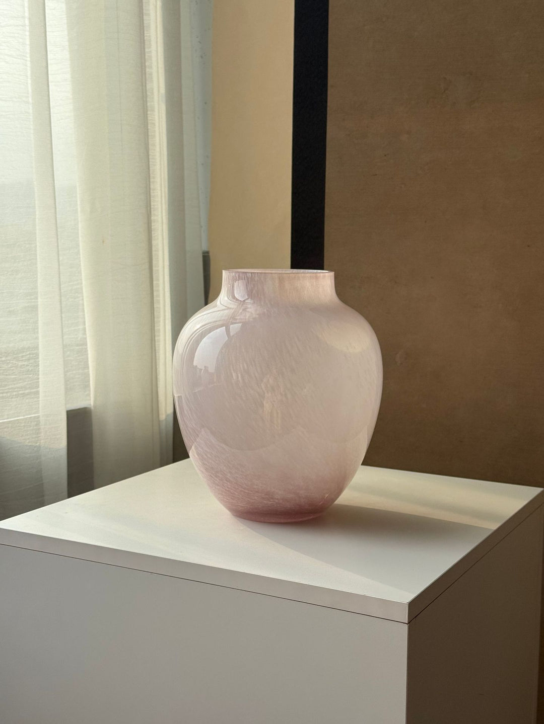 Large Hand-Blown Swirled Glass Decorative Vase