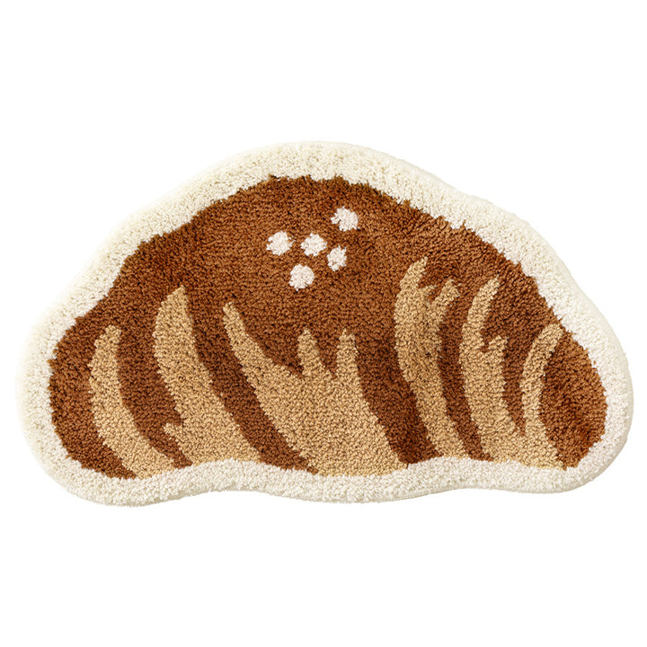 Bathroom mat set with hand-tufted cookie and bread design, soft microfiber pile and non-slip rubber backing