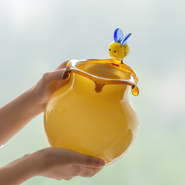 Handblown Decorative Glass Honey Jar with Bee Accent