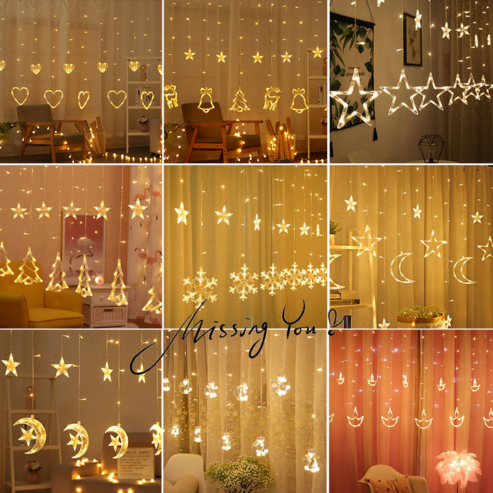 LED Acrylic Hanging Christmas Curtain Light Set with Reindeer Tree Bell and Star Ornaments
