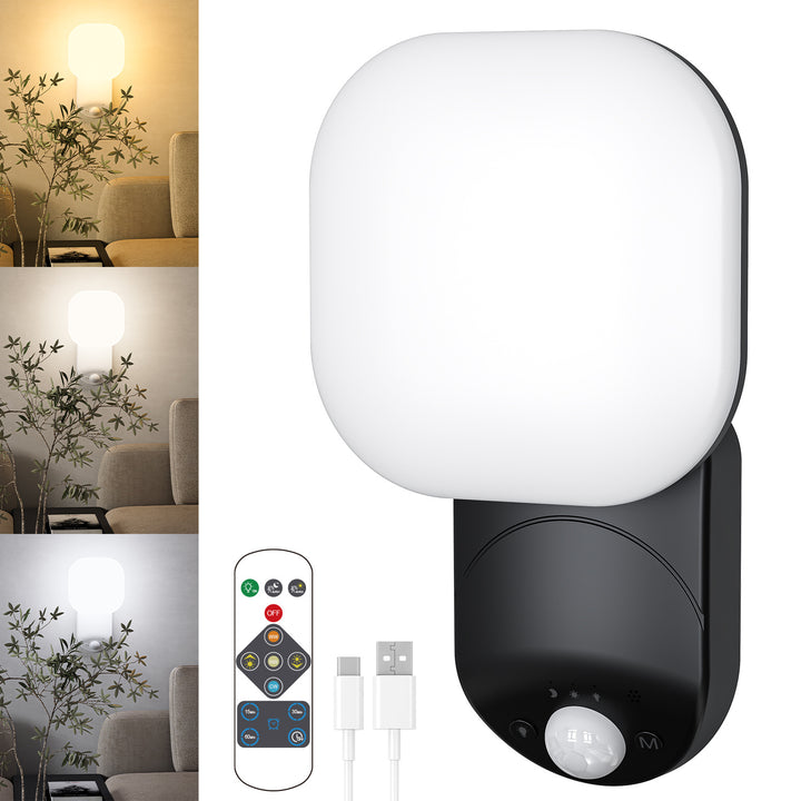Rechargeable Motion-Activated LED Wall Light with Remote Control and Adjustable Color Temperature