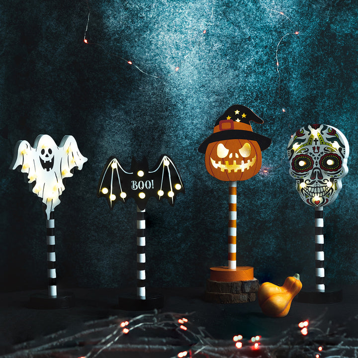 Day of the Dead LED Sugar Skull Table Accent Lamp on Striped Pole