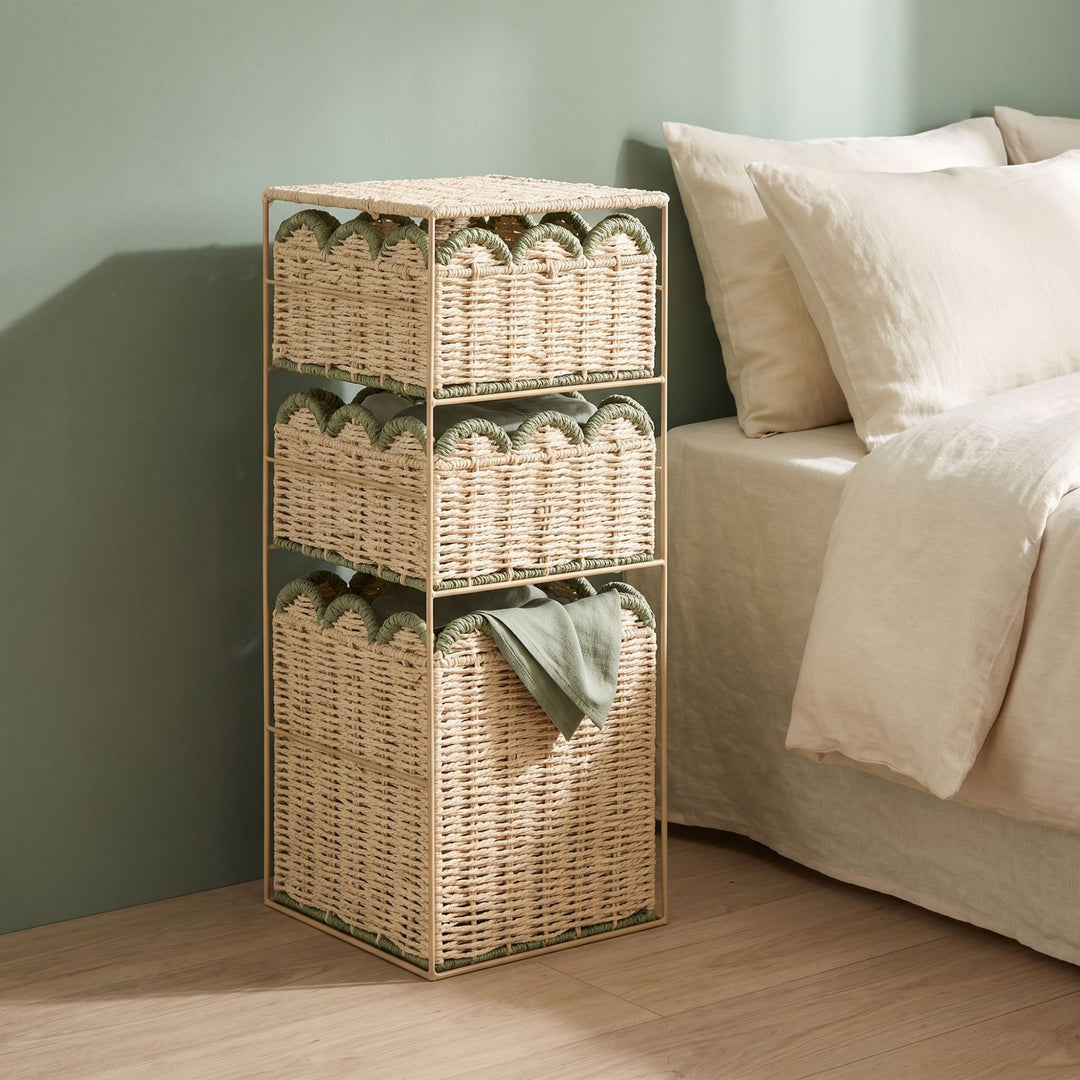 Stylish storage system with woven baskets