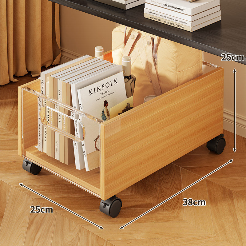 Under-Desk Rolling Storage Drawer with Wood Front and Metal Mesh Sides