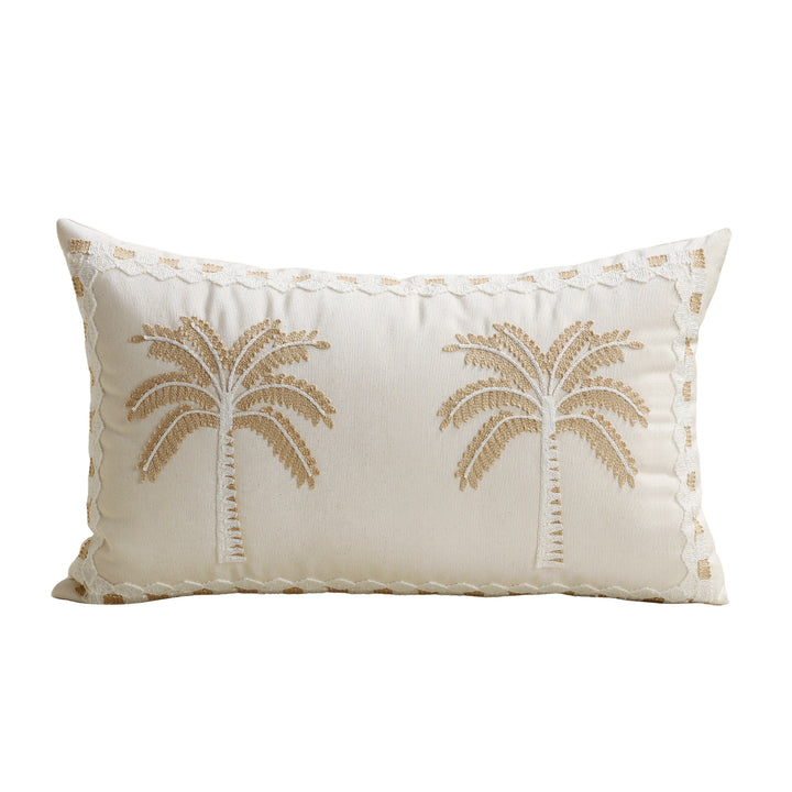 Embroidered Palm Linen Decorative Throw Pillow