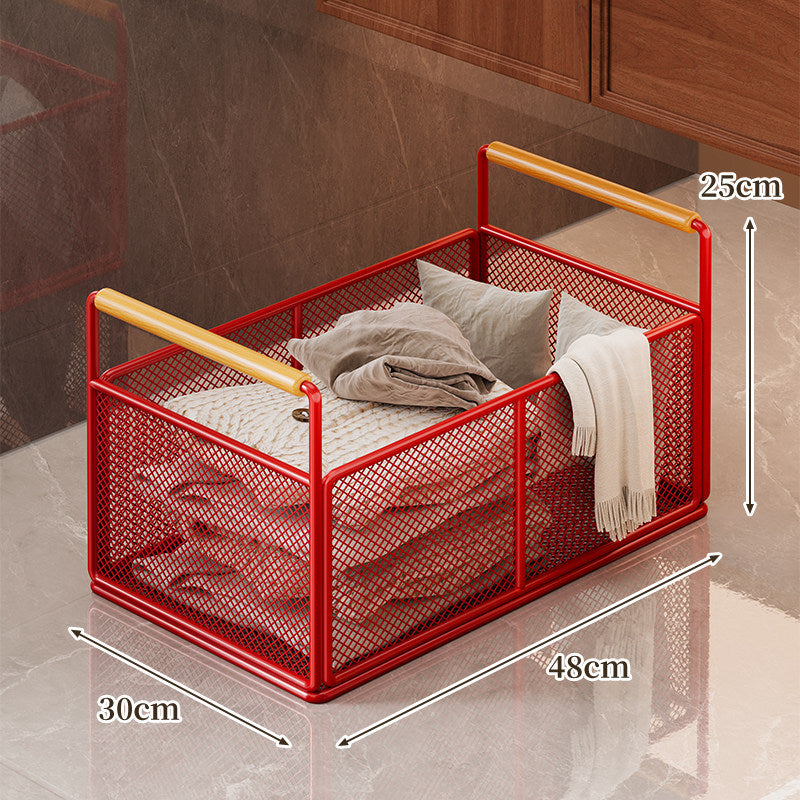 Compact Mesh Rolling Storage Cart with Wooden Handles
