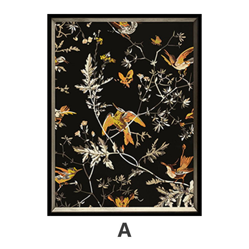Decorative Framed Bird and Floral Artwork