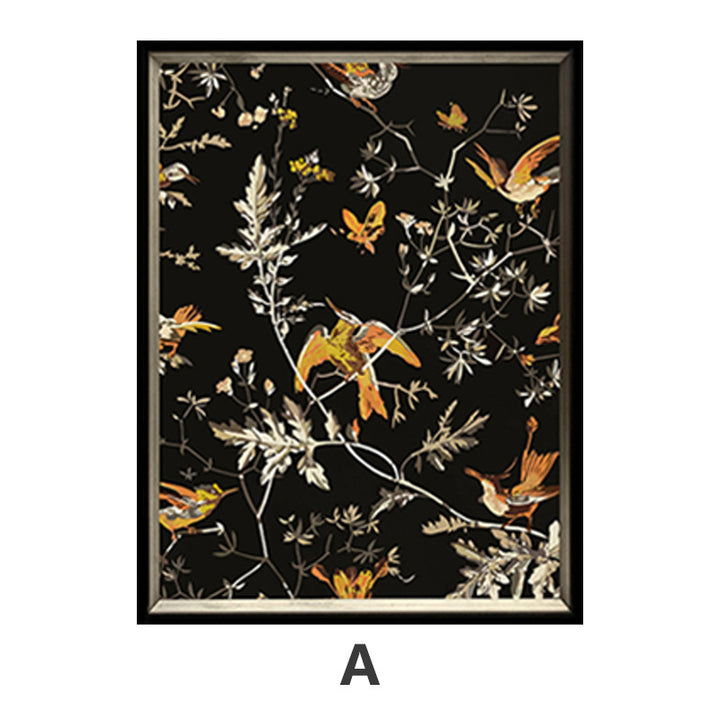 Decorative Framed Bird and Floral Artwork