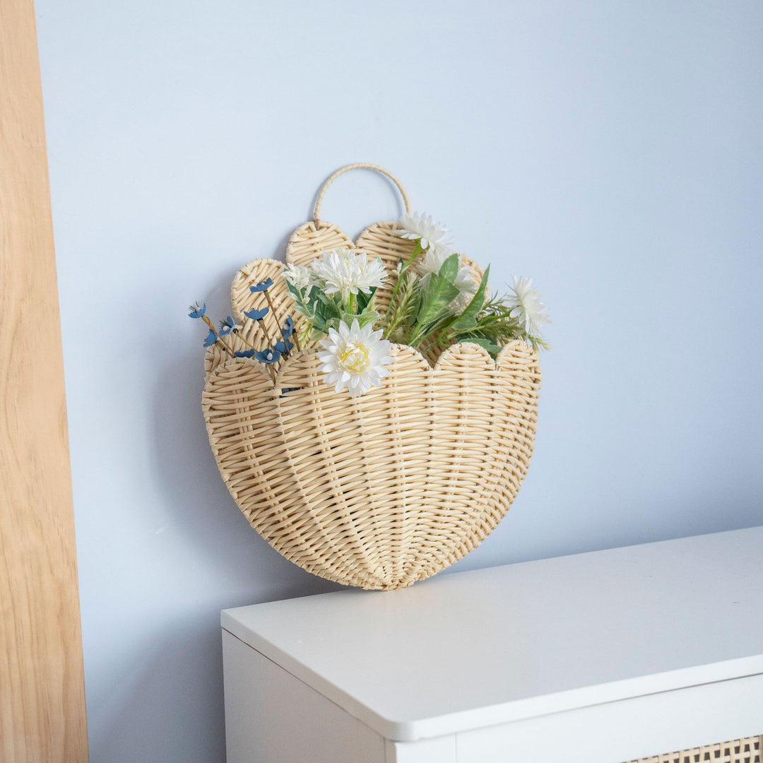 Handwoven wall basket with wave pattern