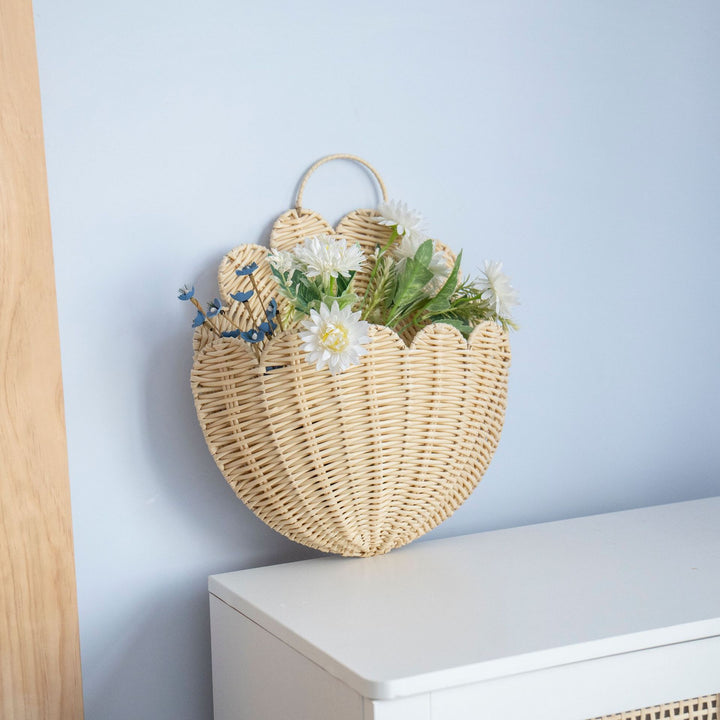 Handwoven wall basket with wave pattern