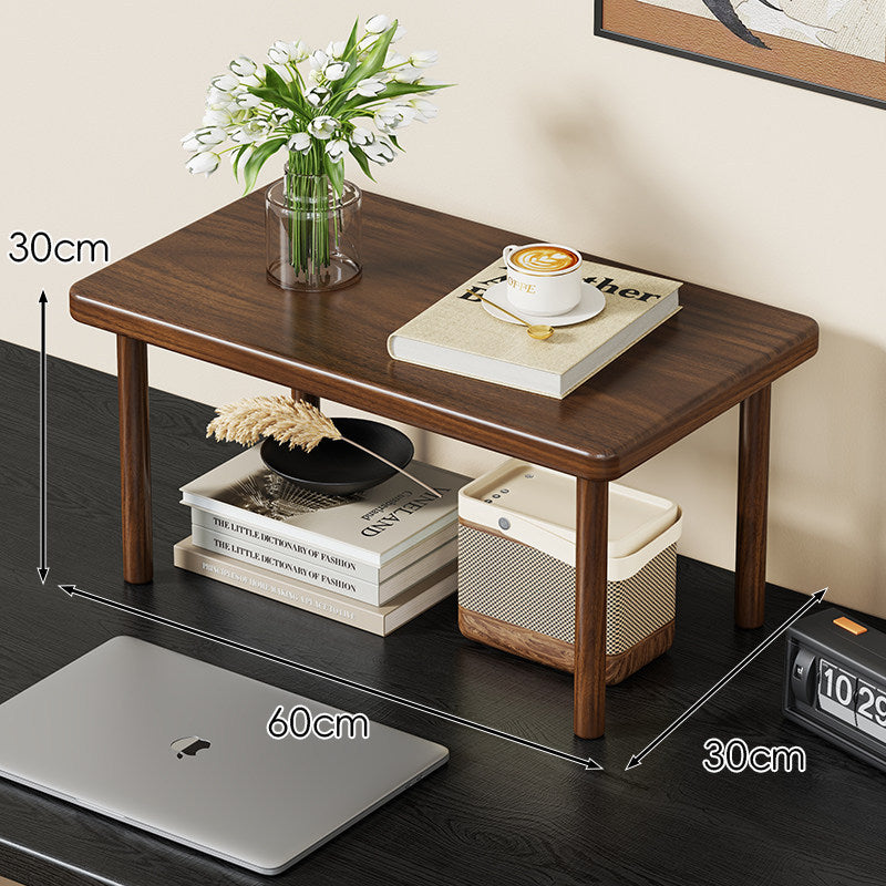 Compact Solid Wood Elevated Desk Display Stand with Under-Shelf Storage and Rounded Leg Design