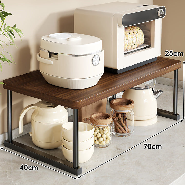 Countertop Appliance Riser Shelf with Wood-Top and Metal Frame