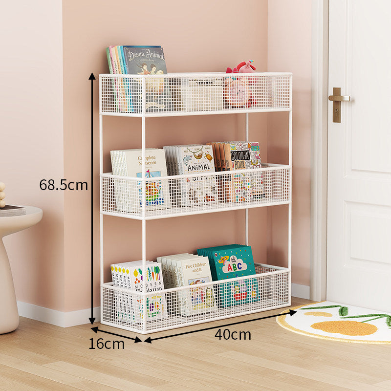 Industrial Metal Mesh Four-Tier Narrow Bookshelf Organizer