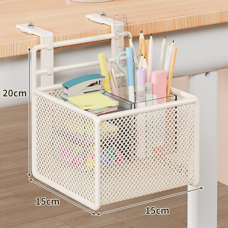 Under-Desk Clamp-Mounted Mesh Storage Basket Organizer
