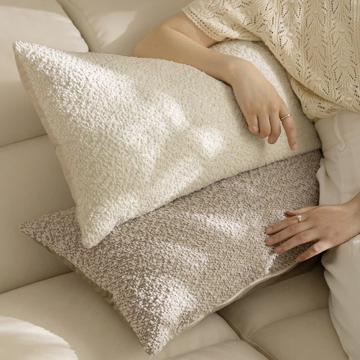 Extra-long ergonomic bouclé lumbar pillow